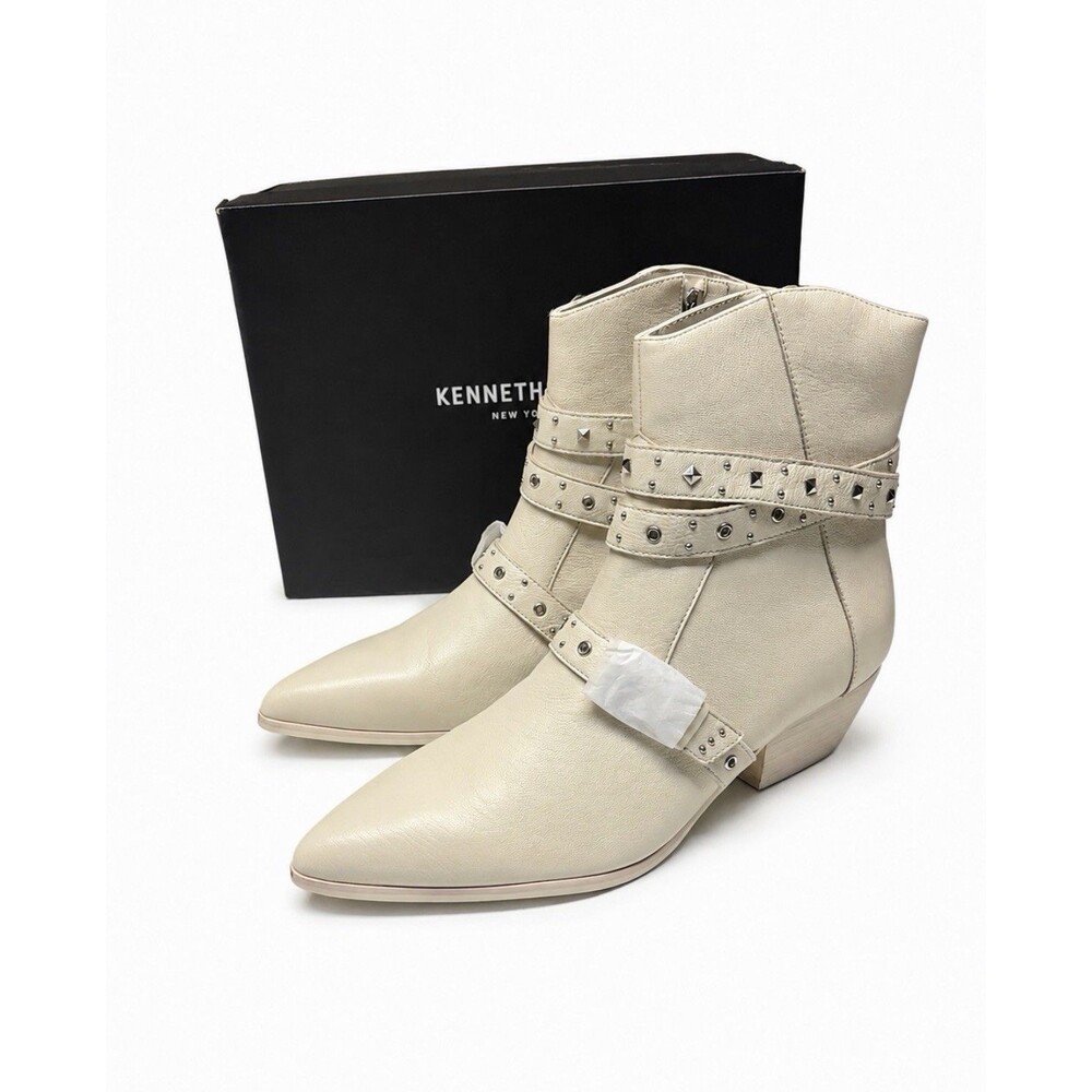 Kenneth Cole Cheyenne Stud Booties Whitecap Leather Women's Size 11 New In Box